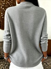 Trelyra 女款純色垂領長袖休閒上衣 - 灰色 - 查看 2