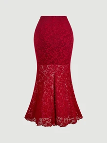 SHEIN MOD Bell Sleeve Tie-Up Shoulder Top And Fishtail Long Skirt 2 Pieces Set - Burgundy - View 8
