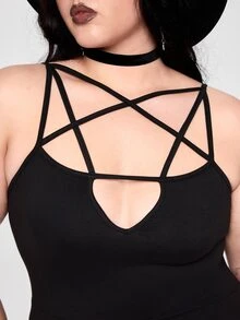 ROMWE Y2K Plus Size Women Dark Gothic Punk Style Star Lace-Up Flare Leg Sexy Jumpsuit - Black - View 2