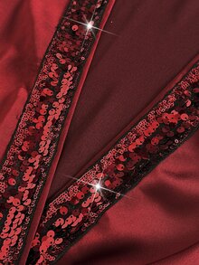 Viva Relle Gaun Pesta Wanita Ukuran Besar Berpayet dengan Leher V Dalam, Bagian Depan Pendek dan Belakang Panjang - Burgundy - View 7