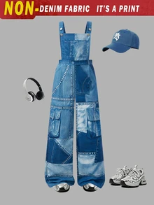 Tween Girl' Suspenders Wide Leg Pants Loose Fit Style School White Blue Spring Casual Baggy - Blue - View 3