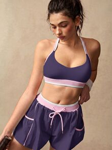 VARSIVA 女款拼色交叉背帶日常健身運動內衣 - 紫色 - 查看 6