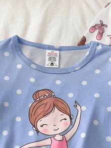 四季秋冬女童幼兒時尚可愛芭蕾女孩印花長袖圓領舒適牛奶絲面料家居睡裙 - 藍色 - 查看 4