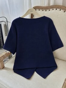 Seusyu Plus Size Solid Color V-Neck Button Front Casual Versatile Short ...