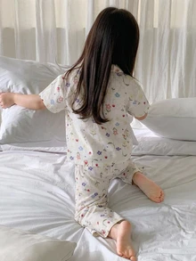 Dazy Kids 少女秋季服飾 格紋短袖長褲居家服 春夏款 - 米色 - 查看 2