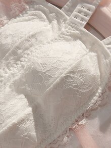 Crystal Vow Lace Eyelash Cross Back Bandeau Bra - White - View 3
