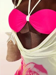 Amplova 女款 3 件式花卉局部印花套裝，垂領、抓褶領口、胸前細節、波浪下擺，可愛迷你版 - 彩色 - 查看 12