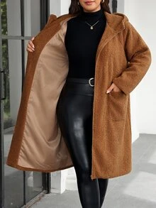 Reflora Plus Size Streetwear Long Sleeve Zip-Up Hooded Jacket With Pockets - Khaki - View 4