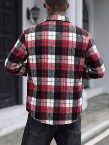 EGENSIO Men's Turn Collar Long Sleeve Casual Overcoat - Red and White - View 2