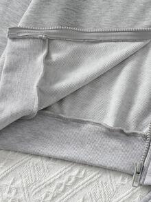 SHEIN Genkimix Kids 女童貓咪圖案拉鍊連帽外套與寬腿運動長褲2件套，休閒寬鬆運動休閒服 - 灰色 - 查看 9