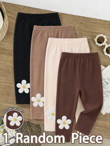 Baby Girl 1 Random Piece Cute Sweet Floral Faux Embroidery Print Long Pants Leggings Soft Fabric Suitable For Christmas Autumn Winter - Multicolor - View 6