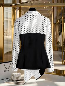 GlowEve CURVE Plus Size Elegant Colorblock Long Sleeve Asymmetrical Hem Shirt - Black and White - View 2