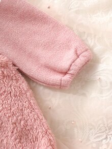 SHEIN 1 Piece Baby Girls Tutu Dress Cute Sweet Dusty Pink Bowknot Fuzzy Plush Skirt Long Sleeve Round Neck Thick Birthday Winter Fall Jumpers - Dusty Pink - View 10