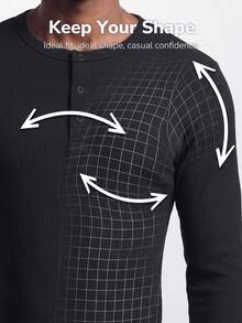 TekDrob Ribbed Henley T-Shirt With Long Sleeves And Far Infrared Heating Effect - Black - View 4