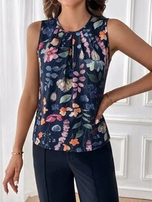 SHEIN Clasi 女款花卉印花休閒日常襯衫 - 藏蓝色 - 查看 6