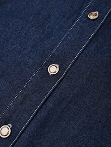 GlowEve Women's Long Sleeve Single-Breasted Casual Denim Shirt Dress - Blue - View 3