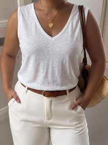 Dazy Plus Loose Blogger Casual Style White Top Base Layer Elegant Commute Spring Summer Autumn Slouchy Tank Top - White - View 1