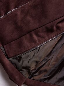 SoleilVie New Vintage Diagonal Zipper Lapel Suede Motorcycle Jacket, Waist-Cinching Design, Fashionable Mature Woman Style - Brown - View 7