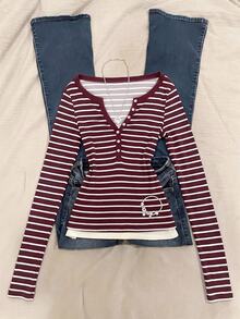 IslaSuriya Women's Slim Fit Waist Long Sleeve 2 In 1 T-Shirt - Multicolor - View 1