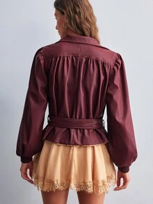 Willow Rêve Women's Solid Color Casual Versatile Daily Long Sleeve Jacket - Burgundy - View 2