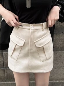 FRIFUL Women's Solid Color Casual Preppy Versatile Daily Wear Mini Skirt School White Fall Date Everyday - White - View 3