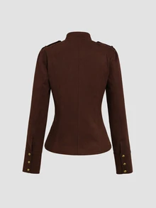SHEIN Sweetro Women's Solid Color Casual Versatile Daily Wear Long Sleeve Jacket - Brown - View 2