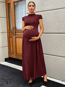 MaterniWear 孕婦純色舒適簡約洋裝，適合約會、度假、派對、日常穿著、聚會、戶外活動 - 酒紅色 - 查看 7