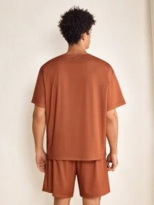 LOONEY TUNES X SHEIN Men's Cartoon Print Short Sleeve Top And Shorts Loungewear Set - Brown - View 2