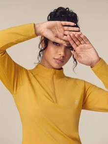 OutZeal Women Sports Tee Hiking Workout Gym Brush Lined Front Half Zip Long Sleeve Sweatshirt Winter Fall - Light Yellow - View 7
