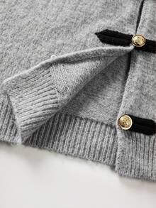 SHEIN 新款秋冬現代中式盤扣針織夾克女款 旗袍領長袖修身短版 - 灰色 - 查看 7