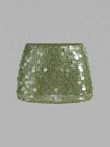 SHEIN ICON 銀色低腰亮片裝飾貼身迷你裙 - 薄荷綠 - 查看 1