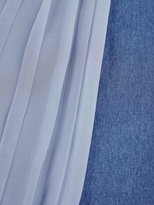 GlowEve Women's Waist Button Design Patchwork Pleated Casual Denim Skirt - Multicolor - View 5
