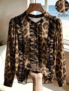 Franclia New Autumn Leopard Print Long Sleeve Slimming Women's Blouse - Multicolor - View 1