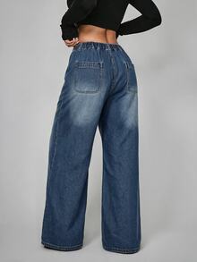 Rivivi Plus Size Women's Straight Leg Loose Casual Versatile Denim Jeans With Pockets - Blue - View 2
