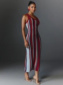 NYA SZN Women's Fashion Casual Striped Colorblock Slim Fit Spaghetti Strap Dress - Multicolor - View 1