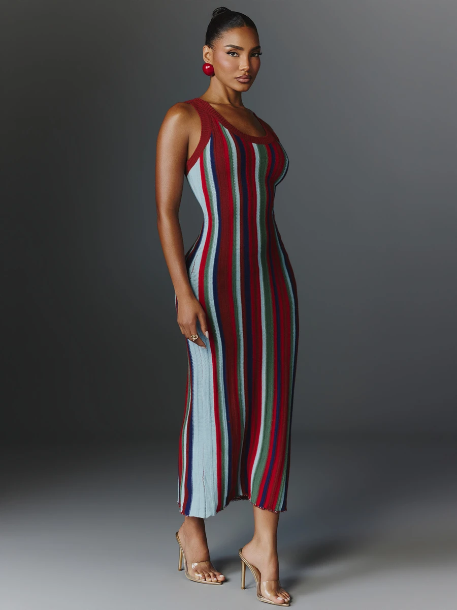 NYA SZN Women's Fashion Casual Striped Colorblock Slim Fit Spaghetti Strap Dress - Multicolor - View 1