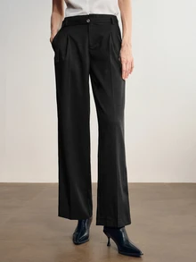 Briarwyn Women's Solid Color Wide Leg Suit Pants With Adjustable Waistband, Winter - Black - View 4