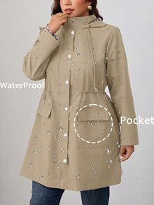 Reflora 大尺碼女款優雅夾克，秋冬黑色長袖連帽鈕扣夾克，適合休閒外出 - 卡其色 - 查看 4