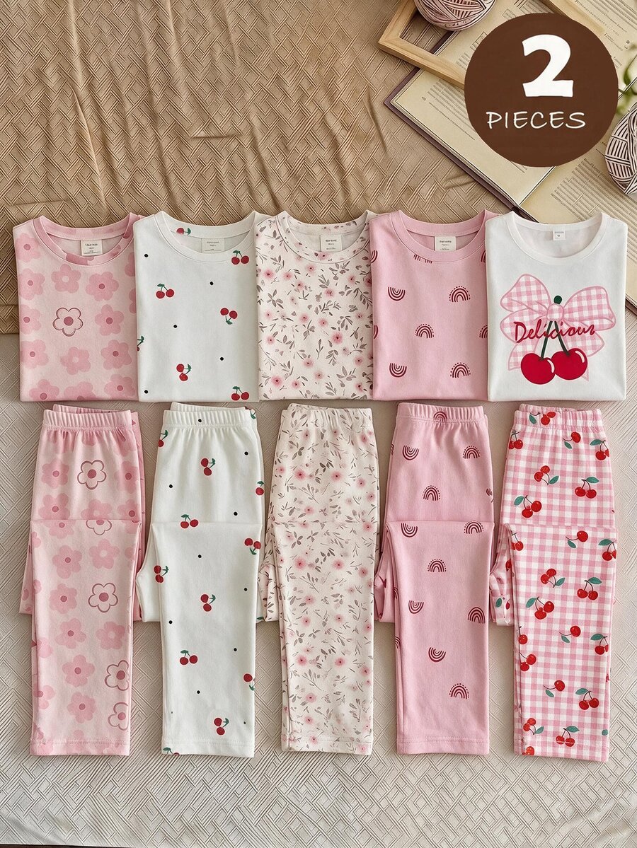 Girls' Long Sleeve Round Neck T-Shirt Top Loose Pants Pajama Set, Cute Rabbit Print Tie-Dye Milk Silk Nighties, Autumn Light Blue Striped Style - Multicolor - View 1