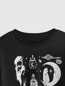 ROMWE Goth Plus Size Women Rabbit Pattern Casual Everyday Long Sleeve Sweater - Black - View 4