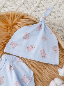 3 Pieces Newborn Long Sleeve Jumpsuit With Footed Pants - Baby Blue - View 7