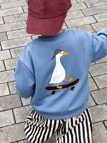 LMoss Kids Baby Boy Blue Duck Print Crew Neck Long Sleeve Cute Versatile Sweatshirt - Blue - View 3