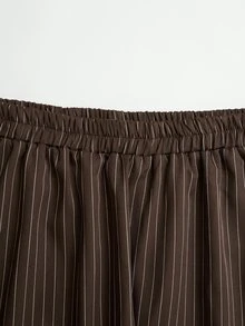 Rusticease Plus Size Women's Striped Long Sleeve Single-Breasted Shirt And Skirt Casual 2 Pieces Set - Brown - View 7