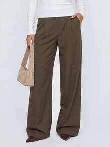 Avantive Women's Solid Color Pleated Straight Leg Loose Casual Suit Pants - Rust Brown - View 4