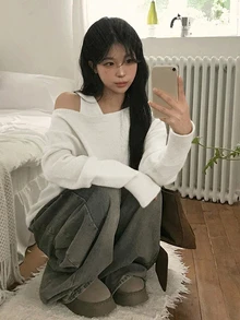 DAZY Women's Off-Shoulder Tank Top And Sweater 2 Pieces Set - White - View 4