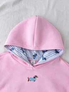 SHEIN 青少年女孩豹紋英文字母連帽寬鬆休閒衛衣 - 粉色 - 查看 3