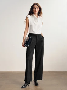 Briarwyn Women's Solid Color Wide Leg Suit Pants With Adjustable Waistband, Winter - Black - View 5