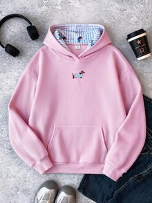 SHEIN 青少年女孩豹紋英文字母連帽寬鬆休閒衛衣 - 粉色 - 查看 7