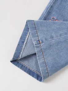 SHEIN 2件組女童秋冬返校套裝 8-12歲 粉色與白色 粉色時尚休閒可愛 3D蝴蝶結裝飾 V領長袖外套 寬鬆長褲 - 藍色 - 查看 6