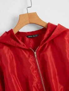 SHEIN EZwear 秋冬款連帽防風夾克外套，拉鍊開襟、抽繩下擺 - 紅色 - 查看 3